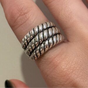 Chunky Silver Cable Band Ring – Size 6.75